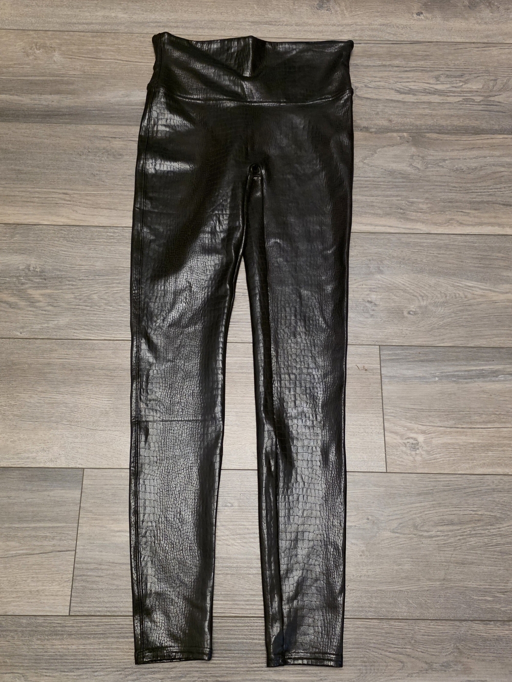 Spanx Faux Leather Croc Shine Leggings Brown Black Reptile Embossed Size Medium